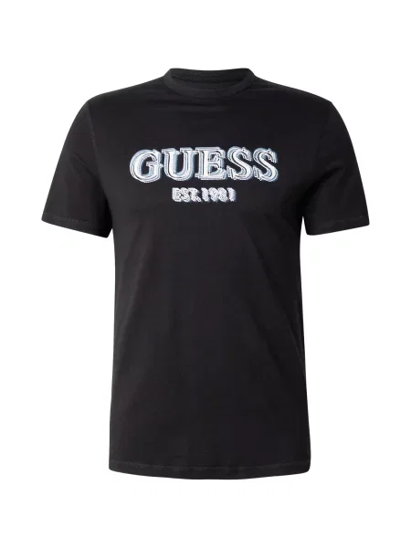 GUESS Tricou albastru fumuriu / gri deschis alb negru
