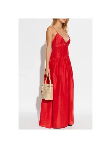 Lniana sukienka Tory Burch czerwona