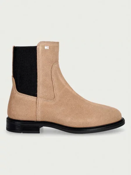 Členková obuv s elastickým prvkom Tommy Hilfiger Enamel Flag Suede Ankle Chelsea béžová