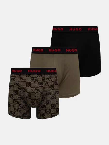 HUGO boxerky pánske s elastanom BOXERBR TRIPLET DESIGN zelená