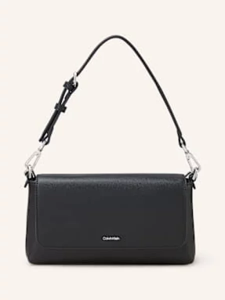 Lniana torebka crossbody Calvin Klein czarna