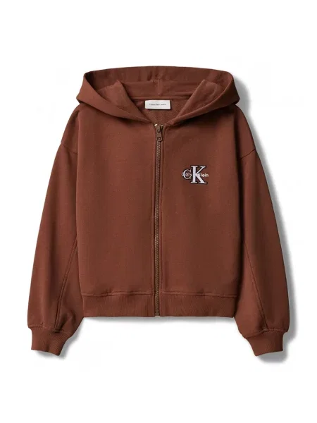 Calvin Klein Jeans mikina s kapucňou detská hnedá