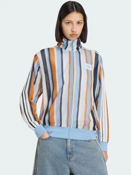 ADIDAS ORIGINALS Kardigan Firebird morsko / svijetloplava / narančasta melange / vuneno bijela plava