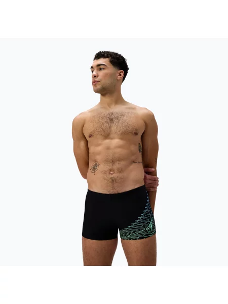 Boxeri de înot pentru bărbați Speedo Medley Logo Aquashort negru/verde alfalfa negru