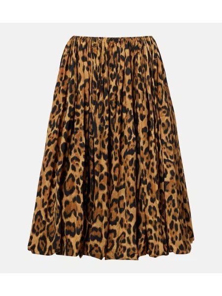 Tafta spódnica midi Alaïa z nadrukiem w panterkę brązowa