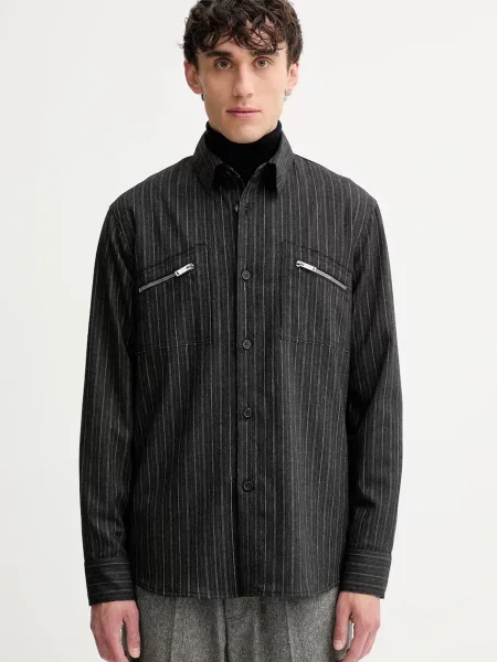 Vlněná košile Iceberg relaxed s klasickým límcem šedá