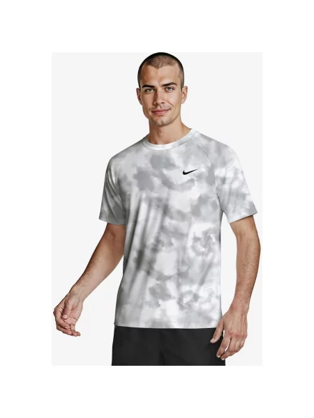 Koszulka pływacka damska Nike Swim Hydroguard AOP krótki rękaw szary XS biały