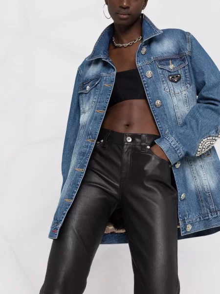 Džinsinė striukė Philipp Plein su kristalais mėlyna