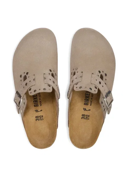 Saboți Birkenstock cu cataramă cu tepi maro