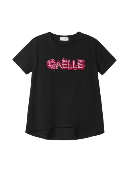 Haftowana koszulka Gaëlle Paris z dżerseju z półrękawem czarna
