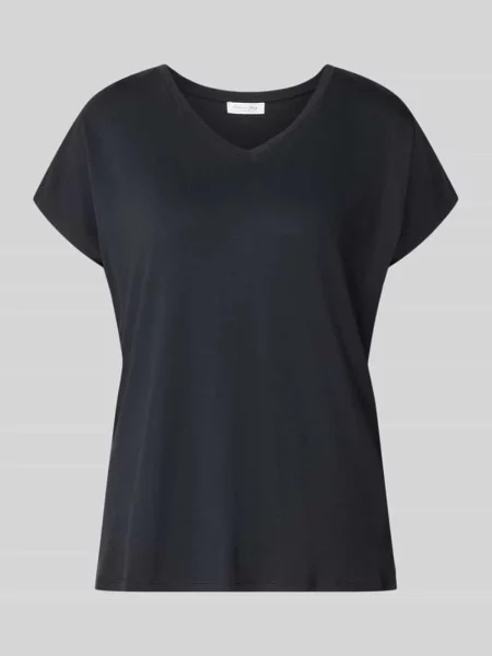 T-shirt z mieszanki i elastanu z dekoltem w serek Christian Berg Woman czarna