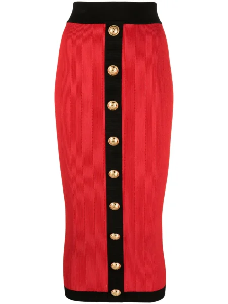 Fustă midi Balmain tricotate până la genunchi roșu