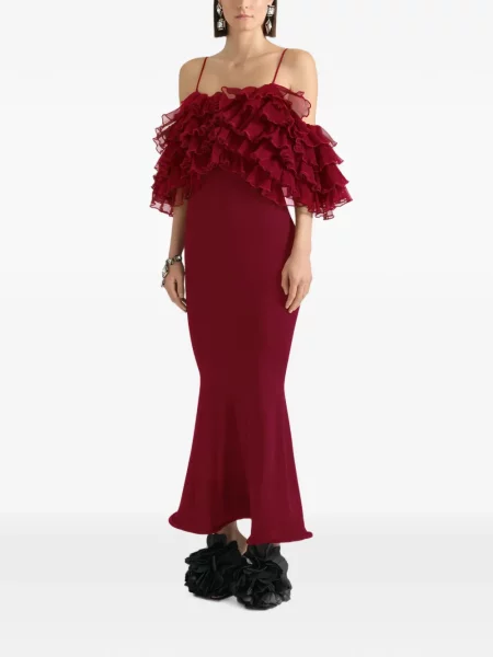 Lung rochie Givenchy tricotate cu volane roșu