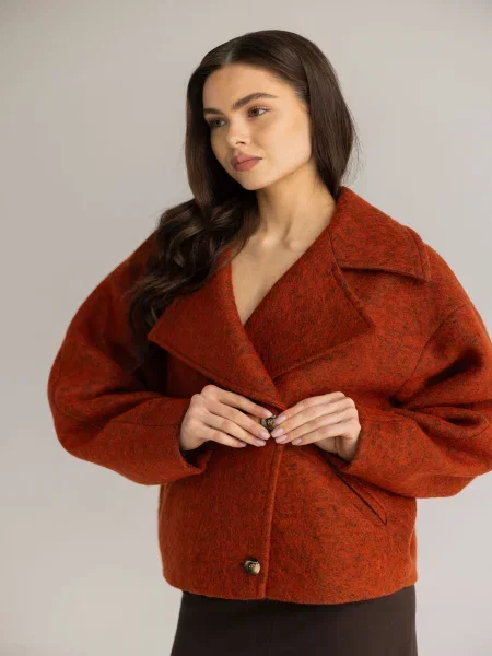 Вовняне Пальто FloveTouch terakotove.korotke.palto.z.komirom теракотовий