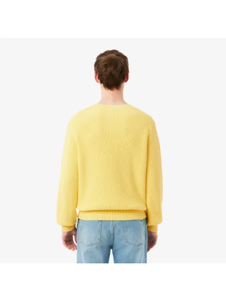 Lacoste Sweter Z Okrągłym Dekoltem Classic Fit żółty