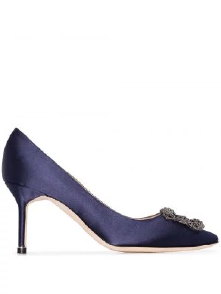 Pantofi cu toc Manolo Blahnik din satin albastru