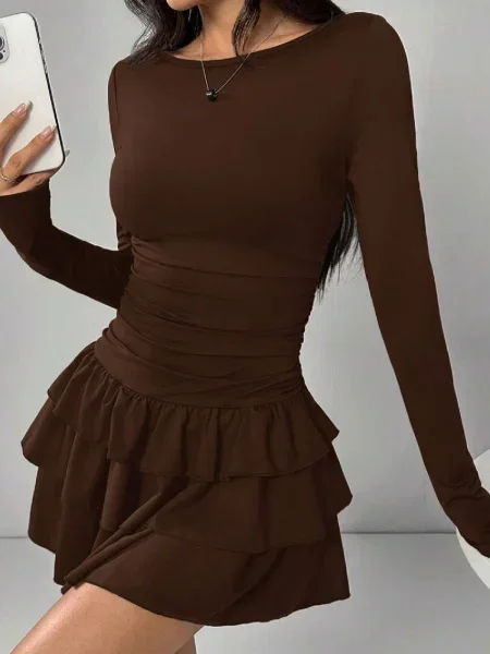 Rochie mini Dewberry în straturi maro