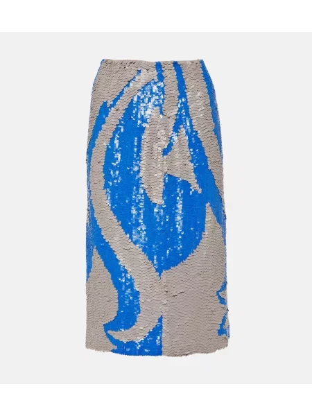 Spódnica midi Dries Van Noten do kolan niebieska