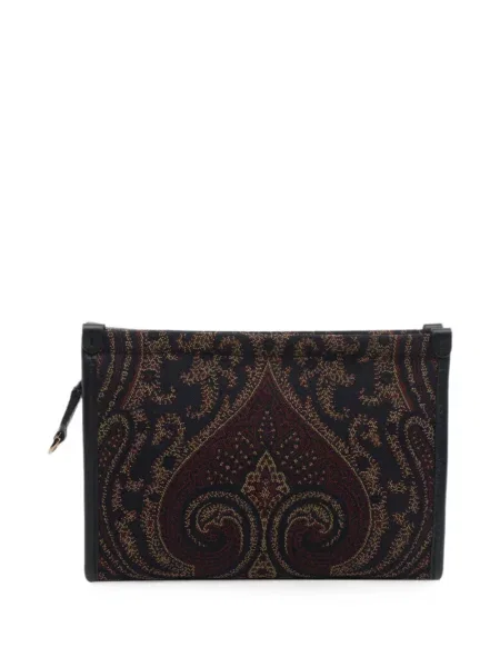 Geantă plic Etro cu model paisley din jacard maro