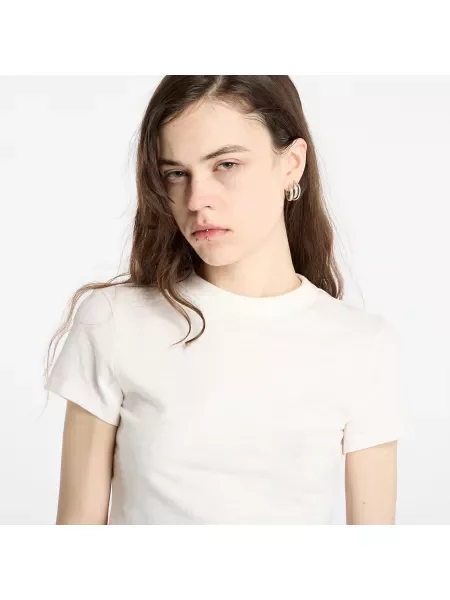 Тениска Tommy Jeans Slim Crop Ton T-Shirt White XS бежово