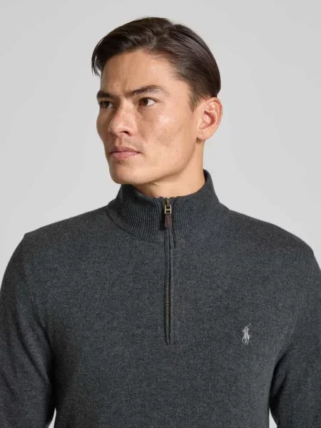 Kardigan Ralph Lauren wełniany ze stójką szary