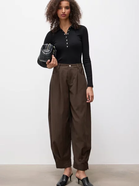 Answear.LAB pantaloni pentru femei cu lyocell maro