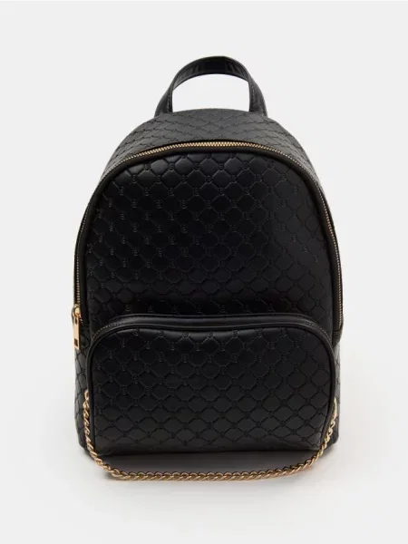 Рюкзак зі стьобаним візерунком і золотим ланцюжком чорний