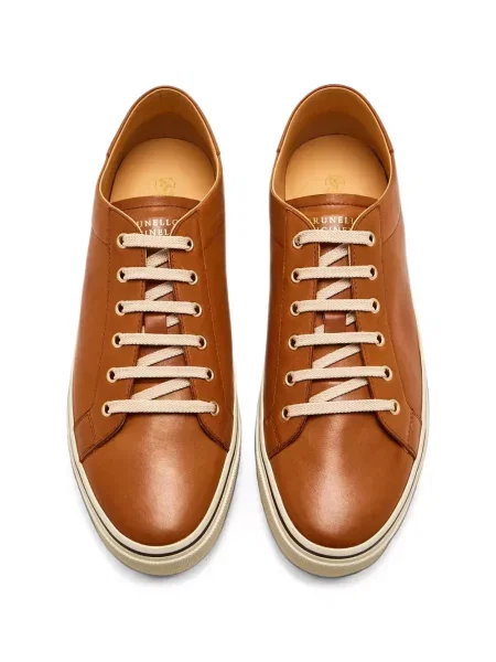Fűzős bőr sneaker Brunello Cucinelli barna