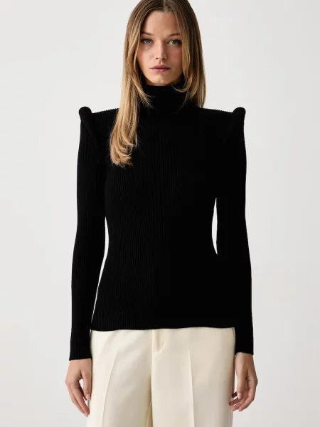 Elisabetta Franchi pulover cu guler înalt pentru femei cu vâscoză negru