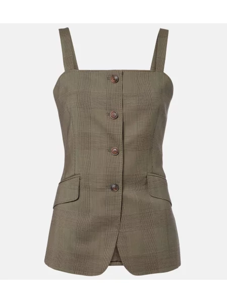 Top Max Mara de lână în carouri verde