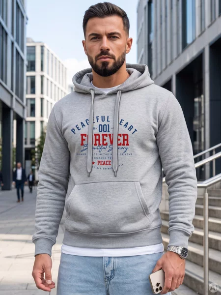 Bluza kangurka z kapturem z nadrukiem jasnoszara Dstreet
