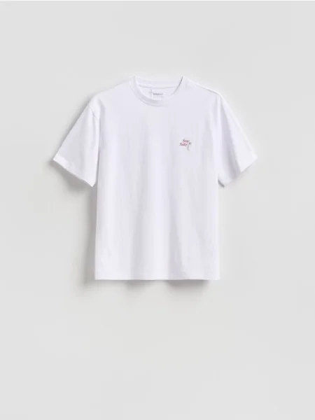 Reserved Tricou cu croială lejeră cu imprimeu pe spate alb