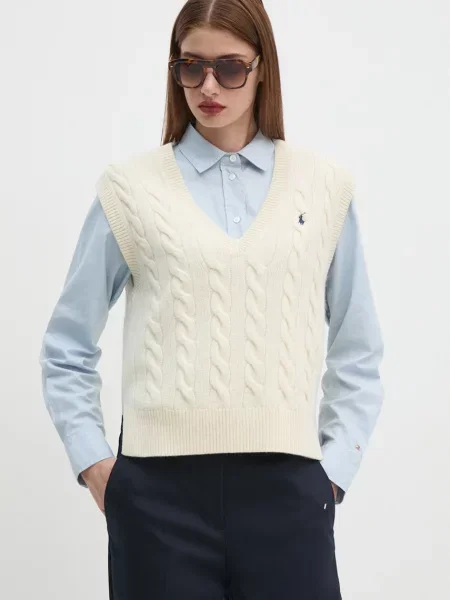 Polo Ralph Lauren pulover bez rukava za žene od vune bež