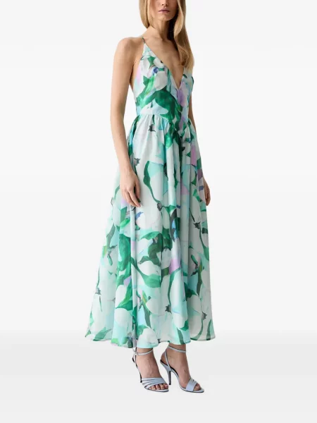 Rochie maxi Bardot cu model floral cu imagine albastru