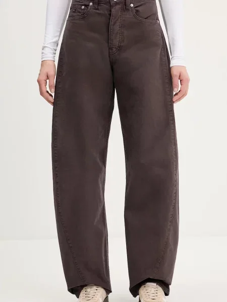 Tommy Jeans pantaloni de drept high waist maro