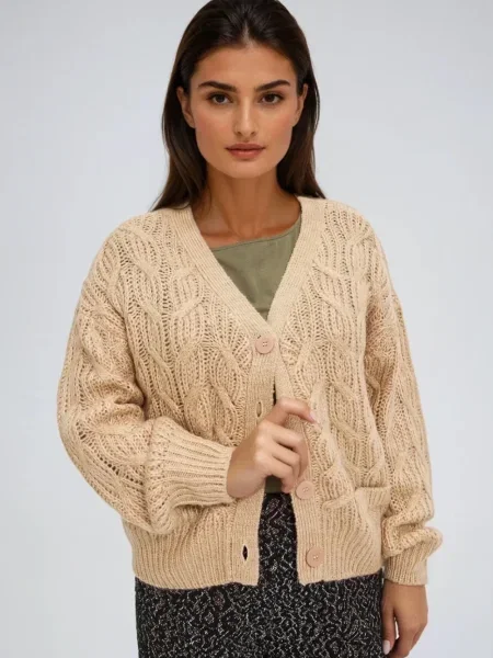 Kardigan Marisse z dekoltem w serek beżowy