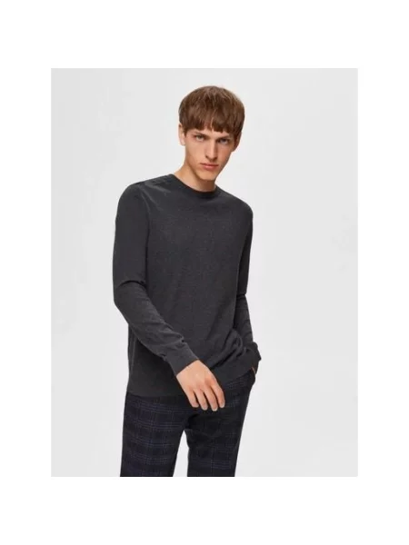 Sweter z dzianiny o kroju regular fit z czystej bawełny model ‘BERG’ Selected Homme szary