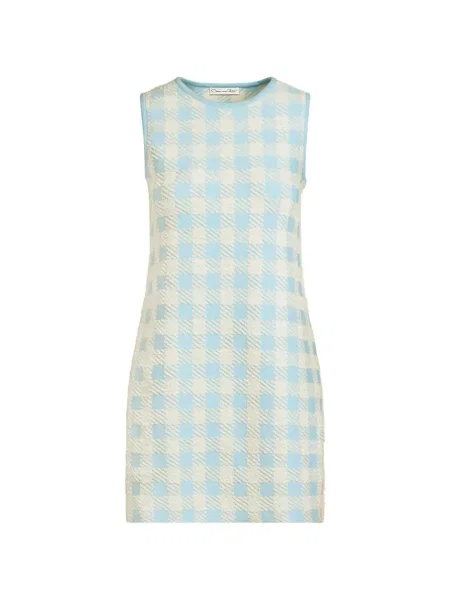 Mała sukienka mini Oscar De La Renta bez rękawów garniturowa niebieska