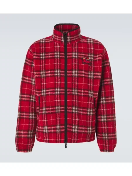 Geacă Burberry de lână în carouri roșu