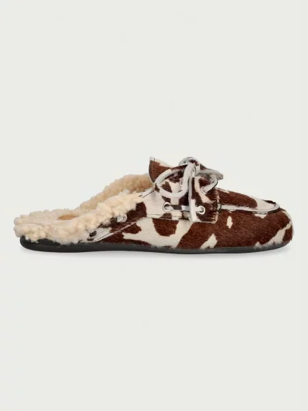 Posa капці шкіряні Boat Loafer Mule Cow Print