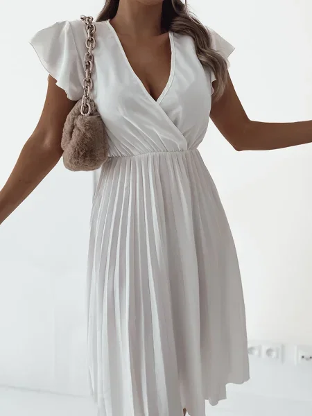 Rochie midi Resti plisată până la genunchi de costum alb