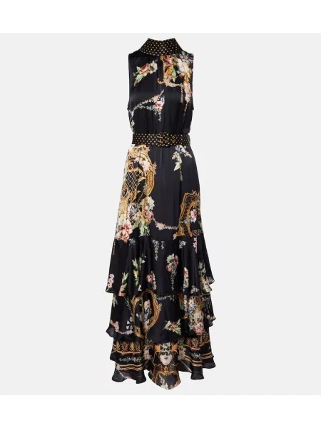 Rochie maxi Camilla de mătase cu model floral de costum