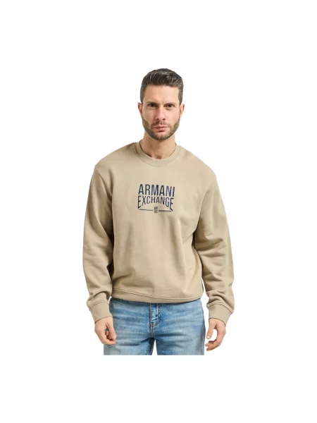 Armani Exchange bluza z bawełną beżowa