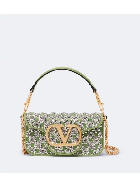 Geantă Valentino Garavani din satin verde