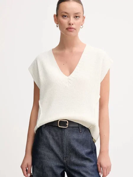 United Colors of Benetton kamizelka z dodatkiem wełny beżowy