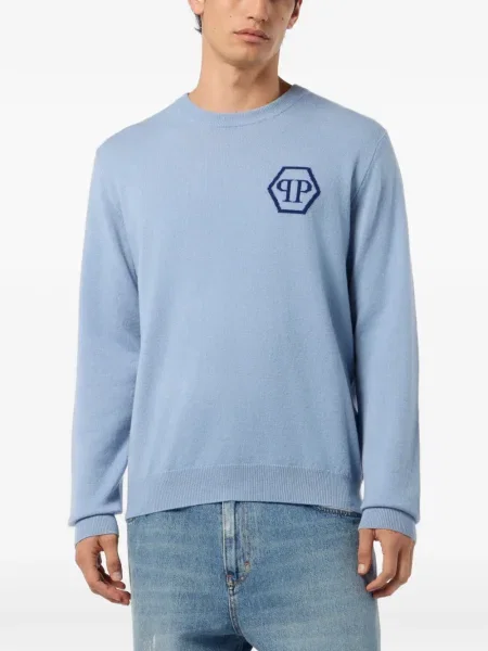 Pulover Philipp Plein din jacard albastru
