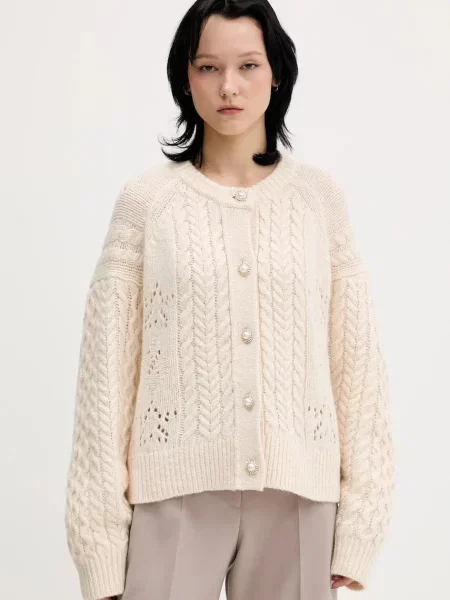 Tommy Jeans cardigan din amestec de lână călduros bej