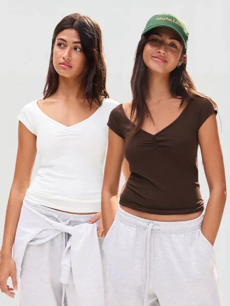 Bershka Tricou ciocolatiu alb