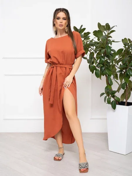 ISSA Plus Сукня міді Теракотовий Без підкладки