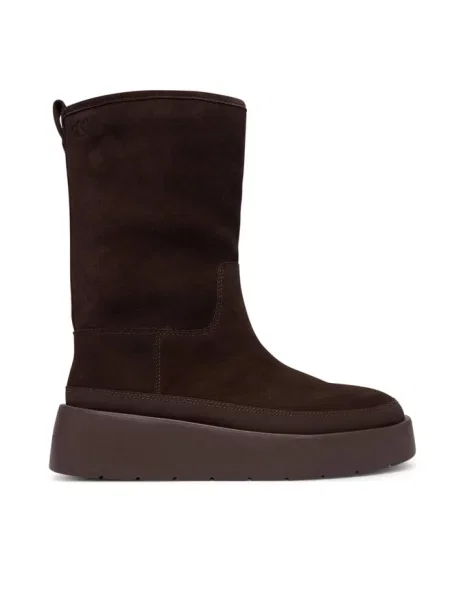 Calvin Klein botki zamszowe FLATFORM MID BOOT SUEDE WL brązowe